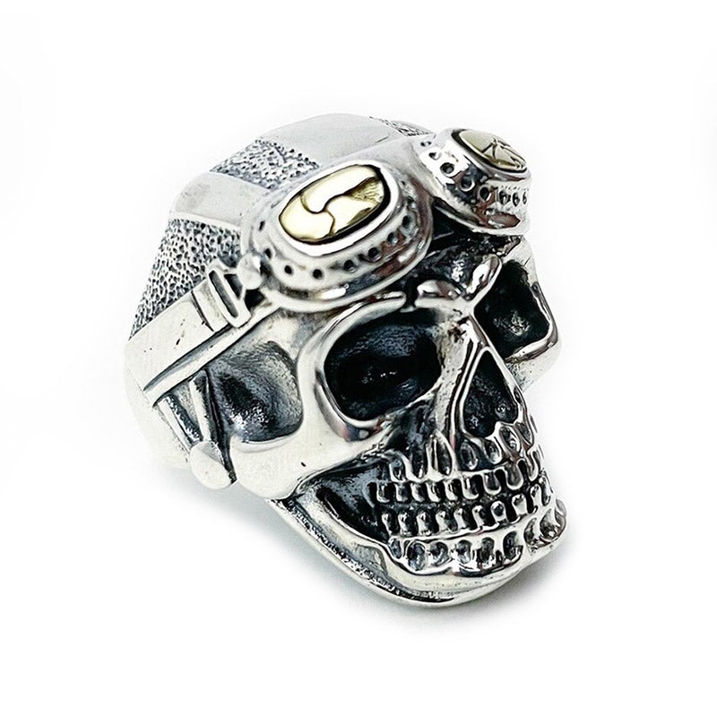 Bague Biker - Crâne Casqué (Argent) - Mr. Biker