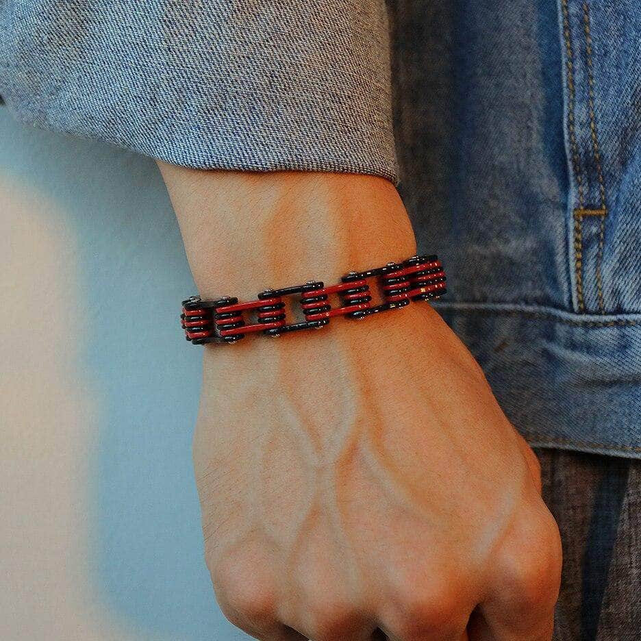 Bracelet Biker - Chaine moto rouge - Mr. Biker
