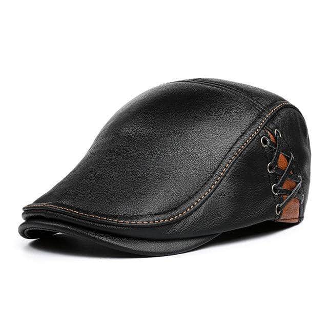 Casquette Biker Cuir Cuir Noir / XL (57-58cm)