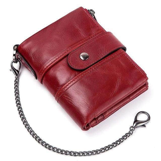 Portefeuille Homme avec Chaine Cuir Rouge