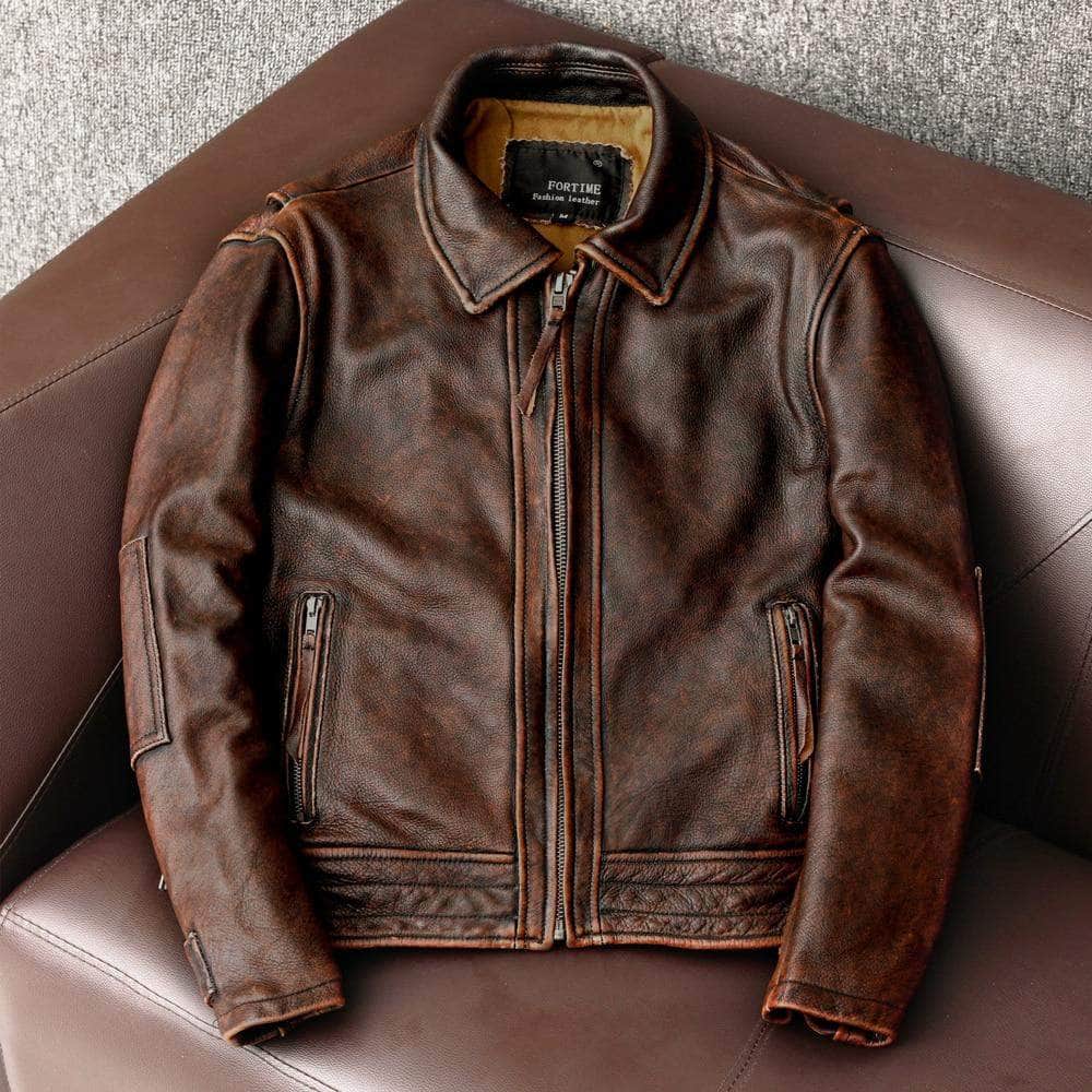 Veste Cuir Marron Vintage