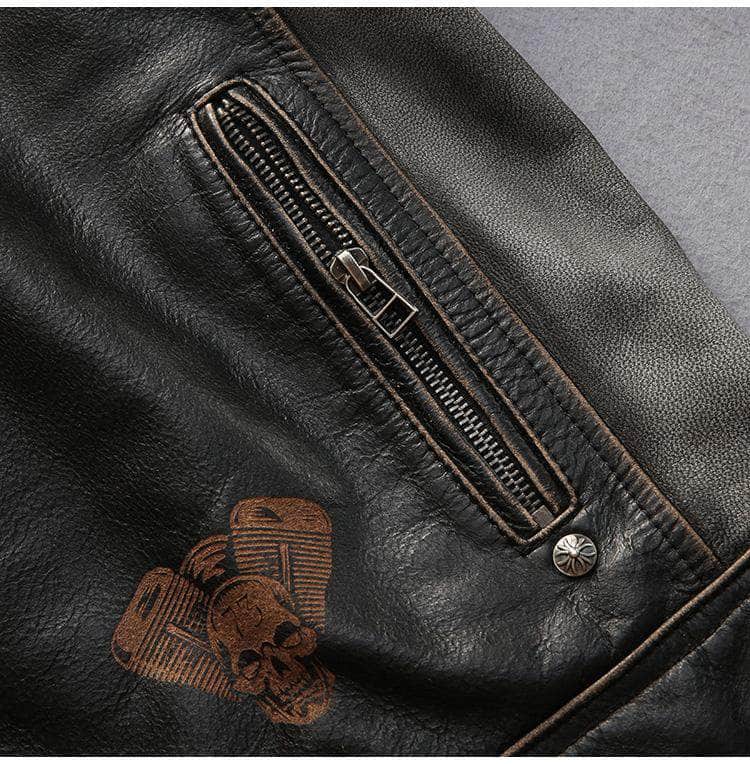 Veste en Cuir Style Biker Homme