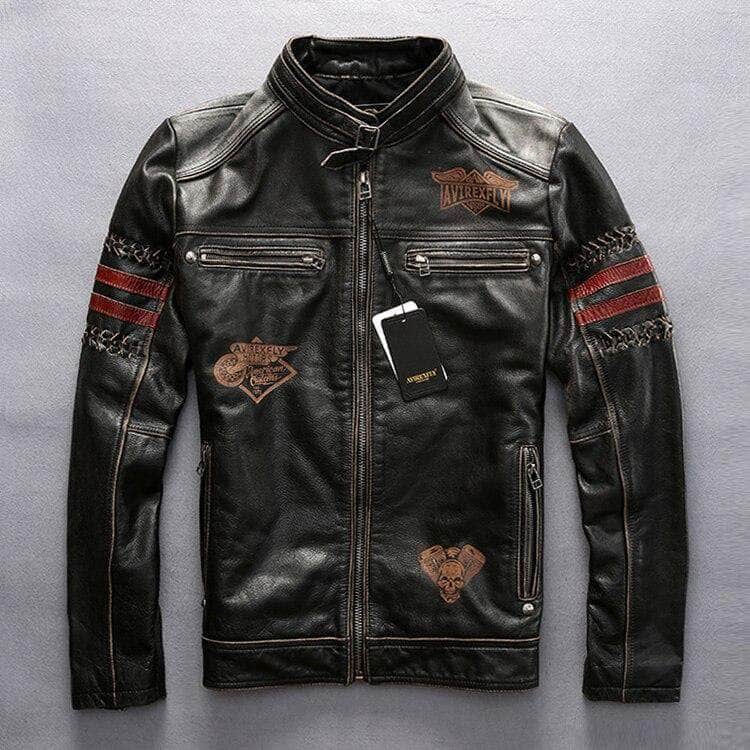 Veste en Cuir Style Biker Homme