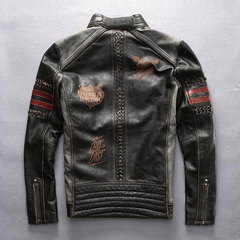 Veste en Cuir Style Biker Homme