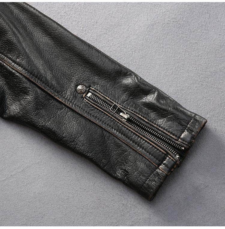 Veste en Cuir Style Biker Homme