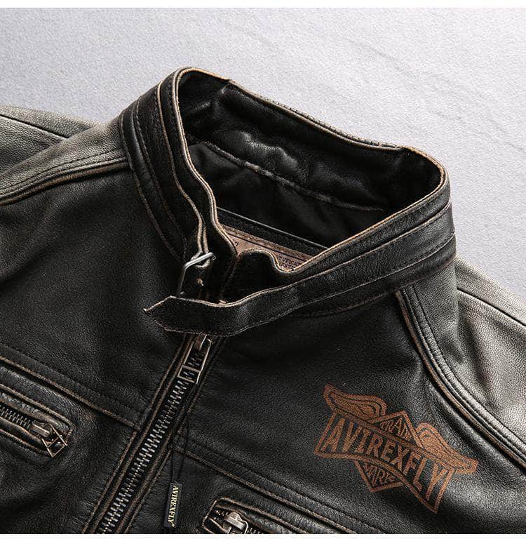 Veste en Cuir Style Biker Homme