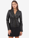 Veste Motarde <br>Cuir Véritable Rouge