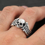 Bague Biker <br>Crâne Aile d'Ange (Argent)