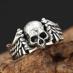 Bague Biker <br>Crâne Aile d'Ange (Argent)