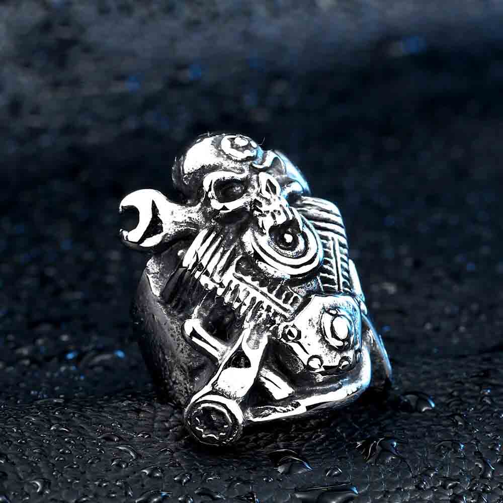 Bague biker best sale argent homme