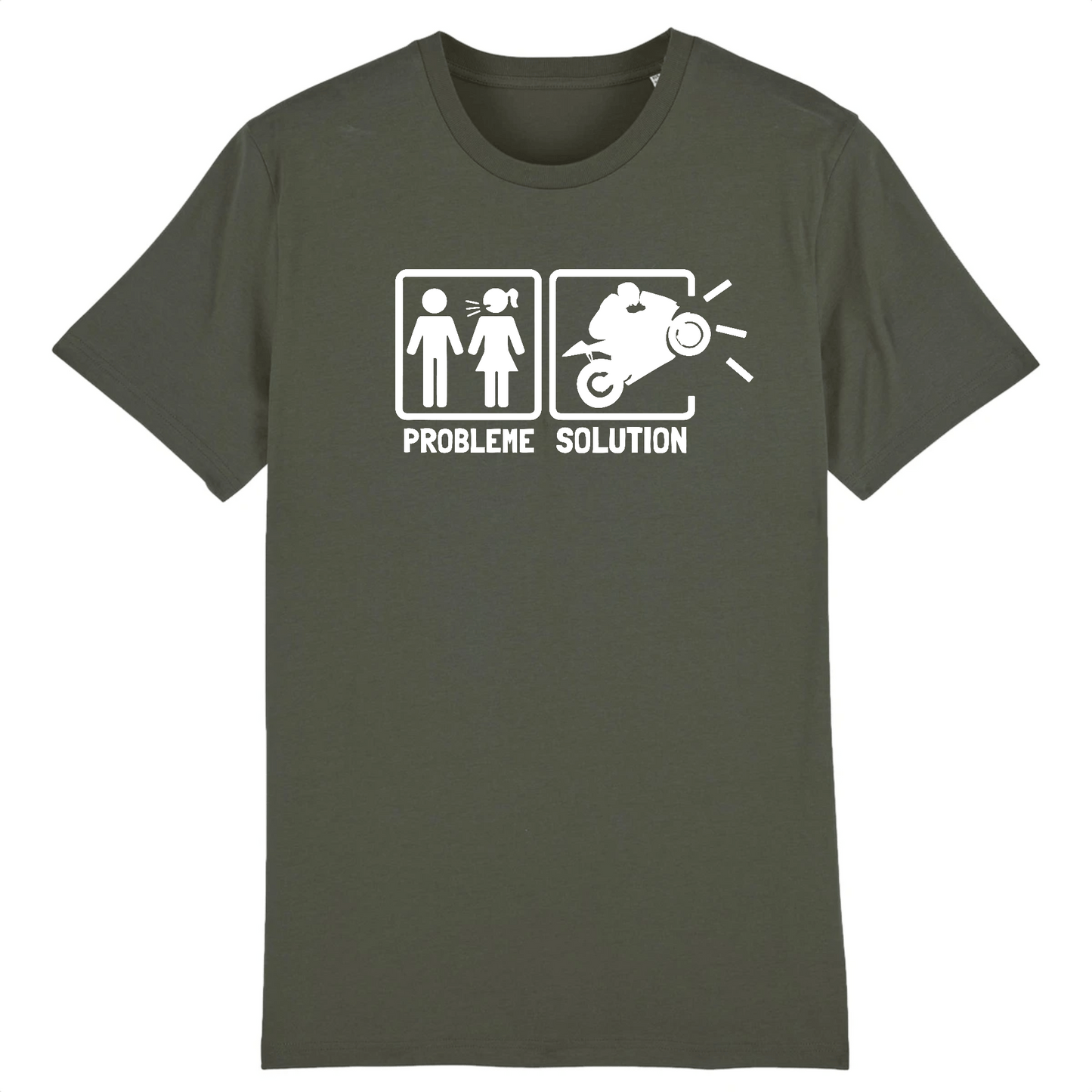 T-shirt Problème Solution Motard XS / Kaki